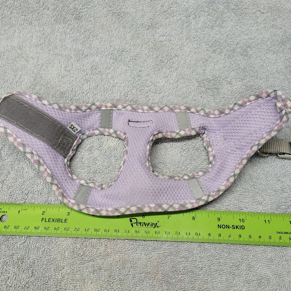 Petank Purple Mesh Dog Harness Gingham Trim Reflective Step-In Size 2XS